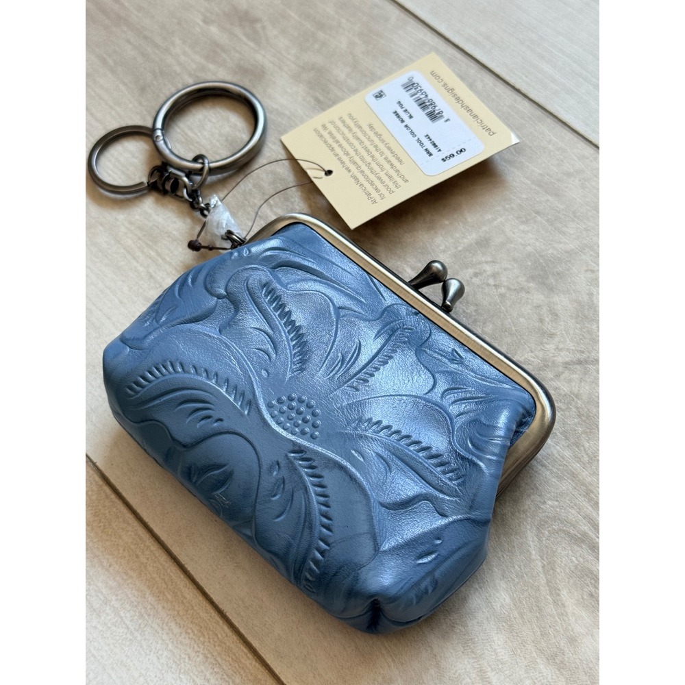 Patricia Nash Burnished Tooled Leather Borse Coin Purse Blue Fog NWT